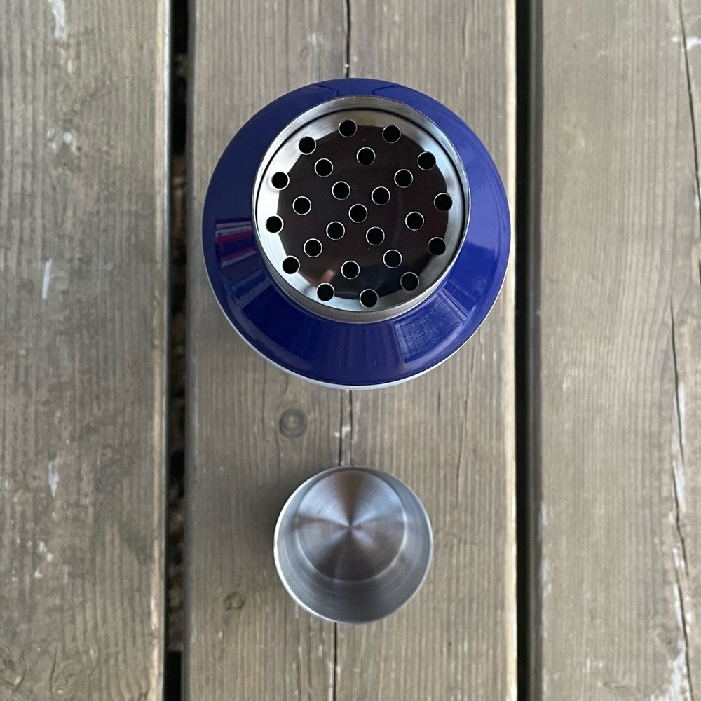 Jonathan Adler Blue and Purple Scala Stripe Cocktail Shaker Drink Mixer - Picture 6 of 12